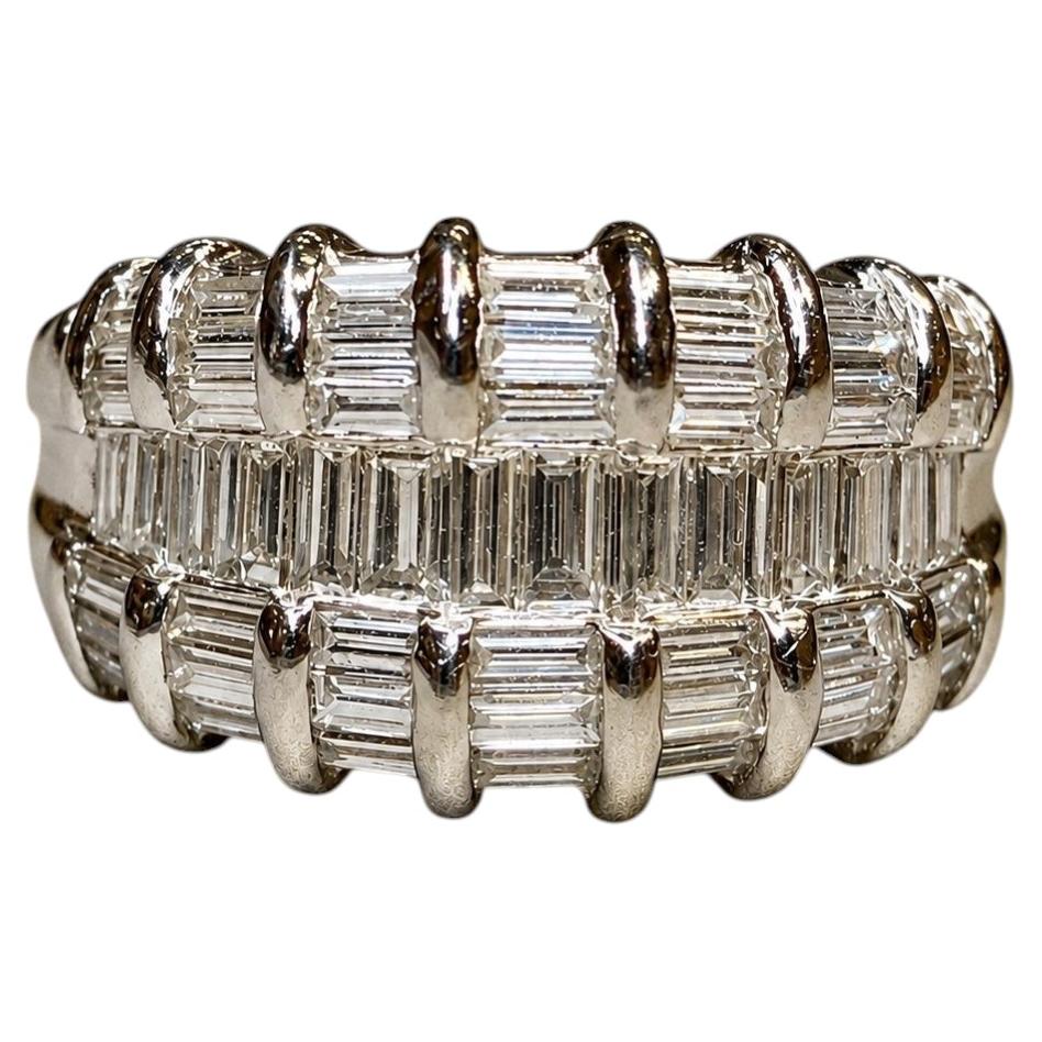 Estate Platinum Channel Set Multi-Row Large Baguette Diamond Cocktail Ring G Vs