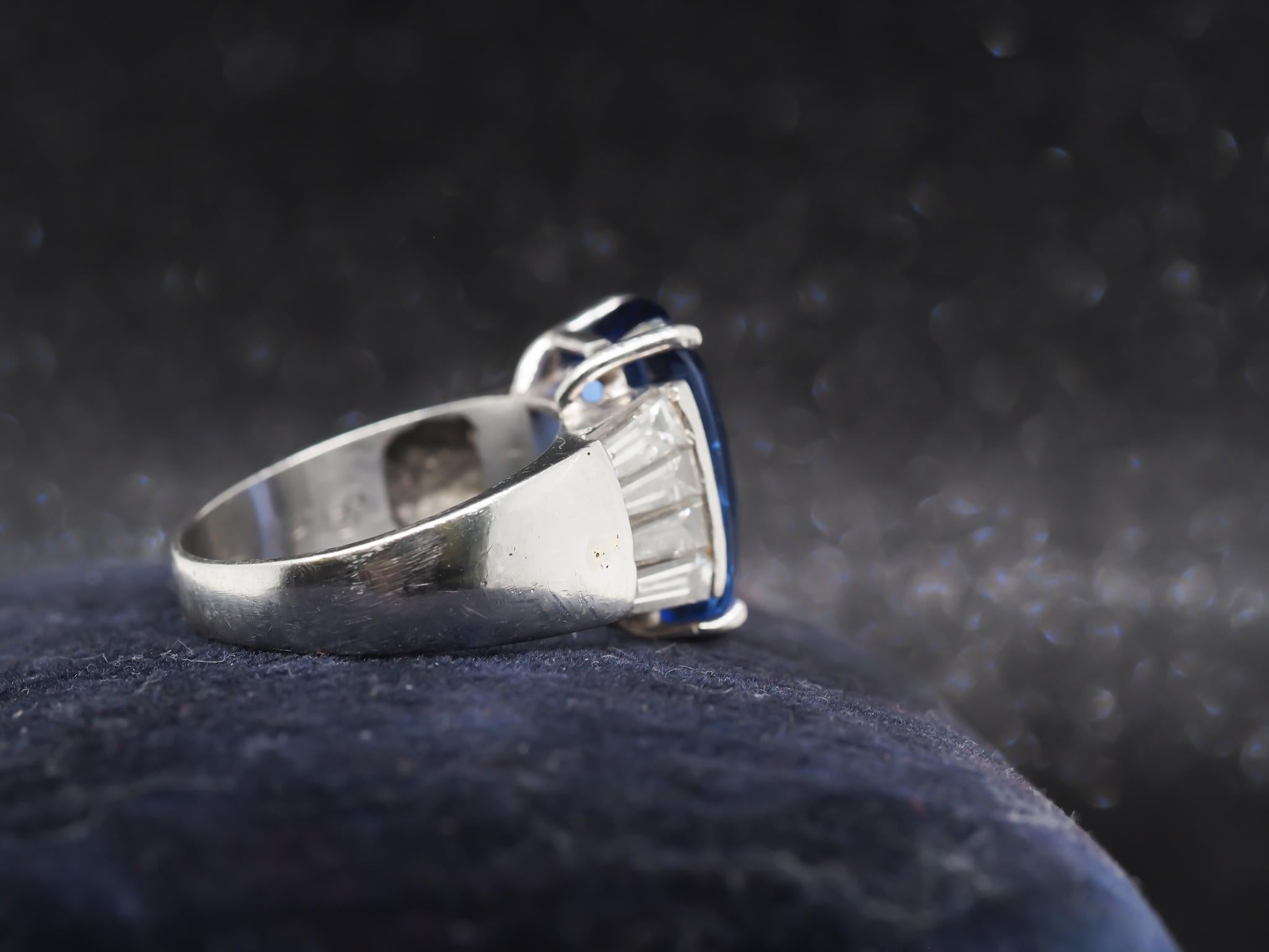 Estate Platinum Checkerboard Facet Tanzanite and Baguette Diamond Ring For Sale 3