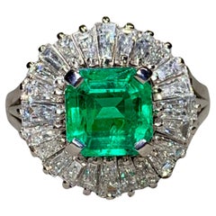 Estate Platinum Colombian Emerald Cut Baguette Diamond Ballerina Cocktail Ring