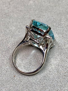 Estate Platinum Cushion Aquamarine Baguette Diamond Cocktail Ring Sz 5.75