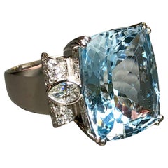 Estate Platinum Cushion Aquamarine Pear Shape Diamond Cocktail Ring 12.62cttw