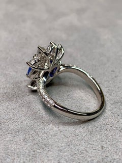 Estate Platinum Cushion Sapphire Marquise Diamond Cocktail Ring GIA NO HEAT