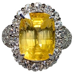 Estate Platinum Cushion Yellow Sapphire Diamond Cocktail Ring 13.38ctw GIA