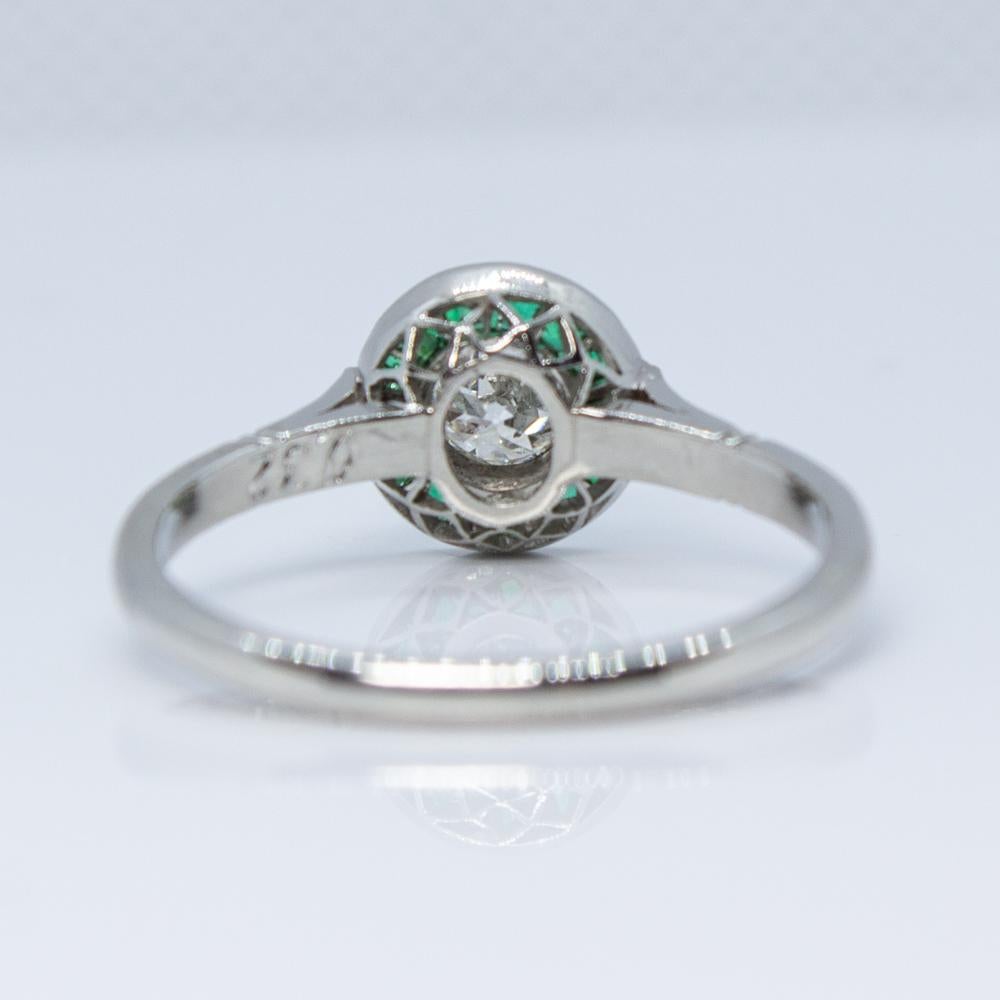 Art Deco Estate Platinum Diamond and Emerald Ring