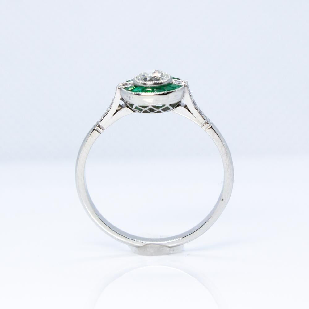 Estate Platinum Diamond and Emerald Ring 1