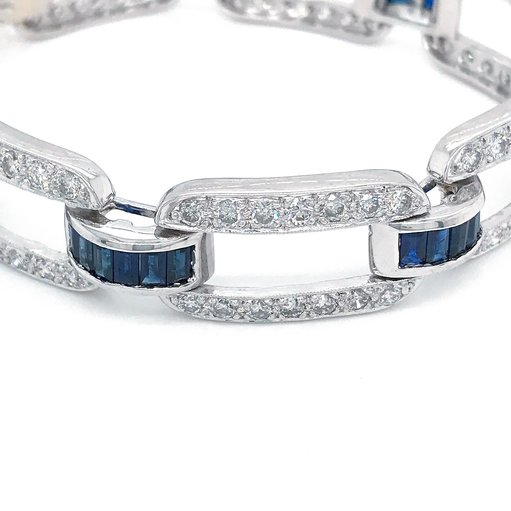 Round Cut Estate Platinum Diamond and Sapphire Bracelet