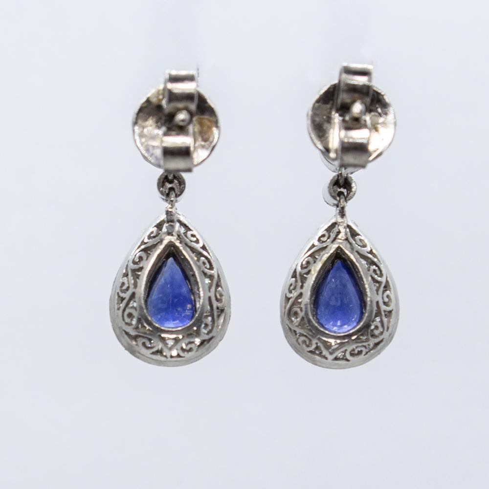Art Deco Estate Platinum Diamond and Sapphire Earrings