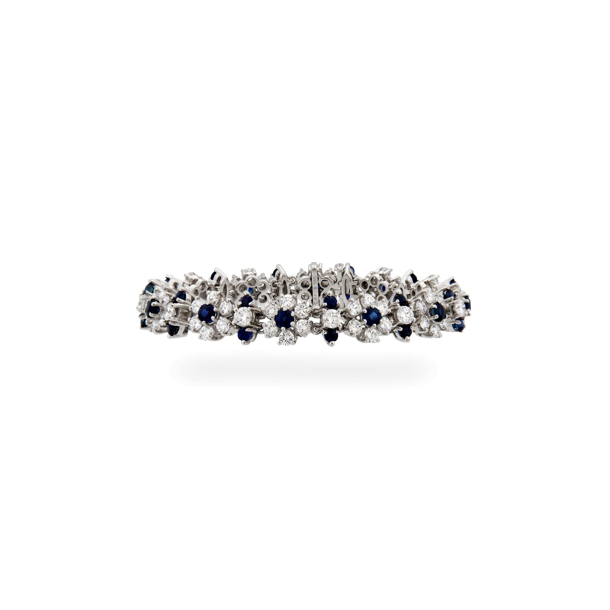 Women's Estate Platinum Diamond and Sapphire Flower Bracelet