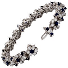 Estate Platinum Diamond and Sapphire Flower Bracelet