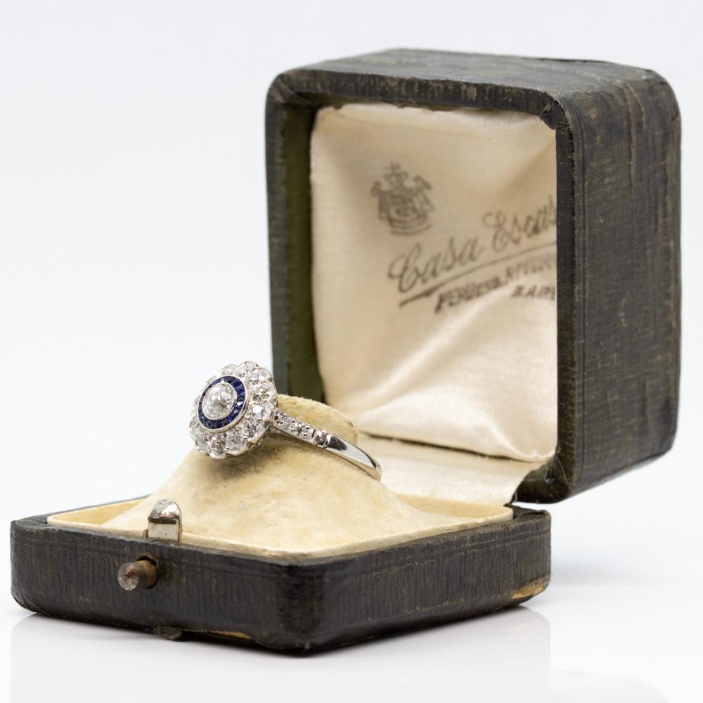 Women's or Men's Estate Platinum Diamond and Sapphire Ring