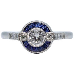 Estate Platinum Diamond and Sapphire Ring
