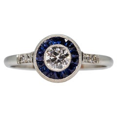 Estate Platinum Diamond and Sapphire Ring