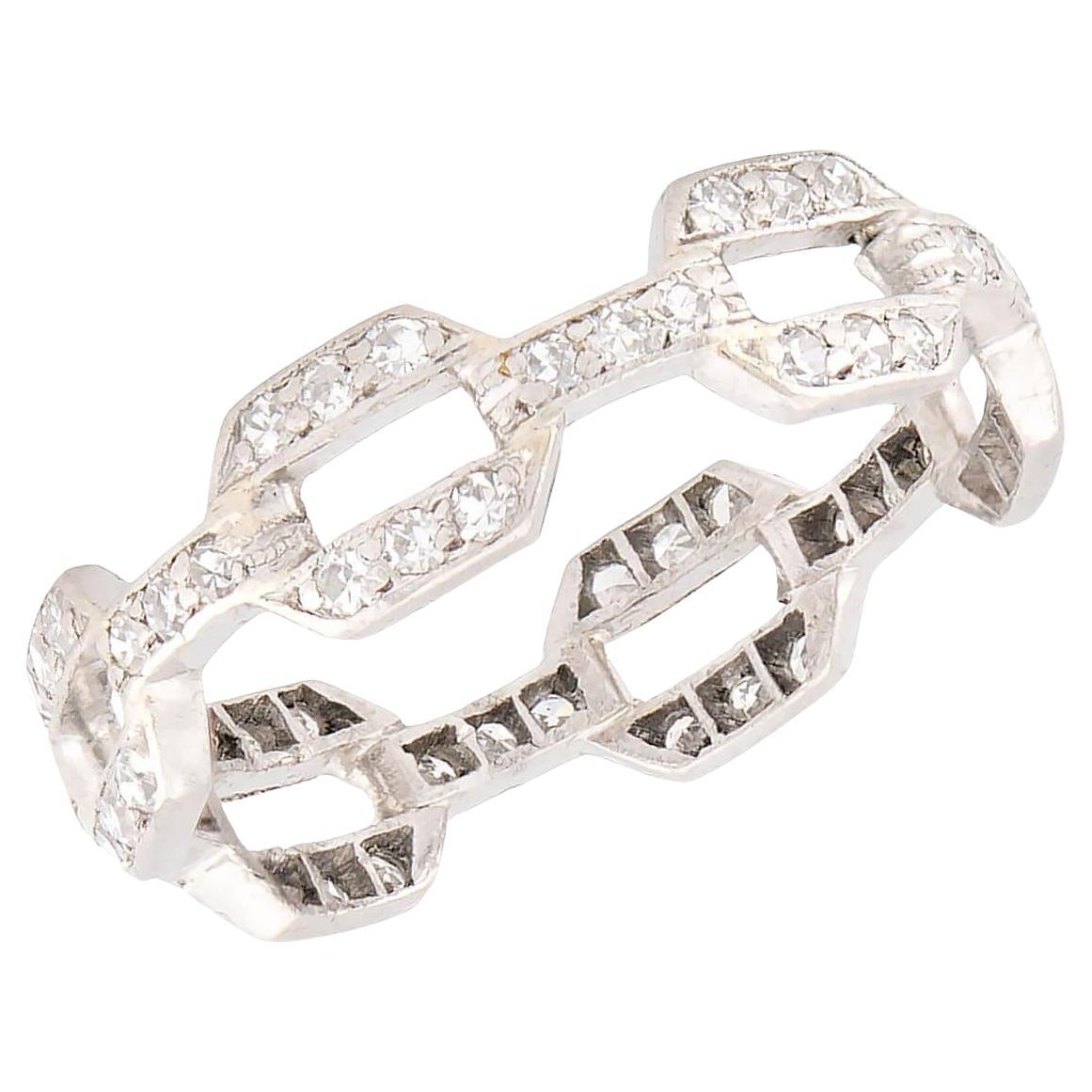 Anello a catena con diamante in platino Estate A Link