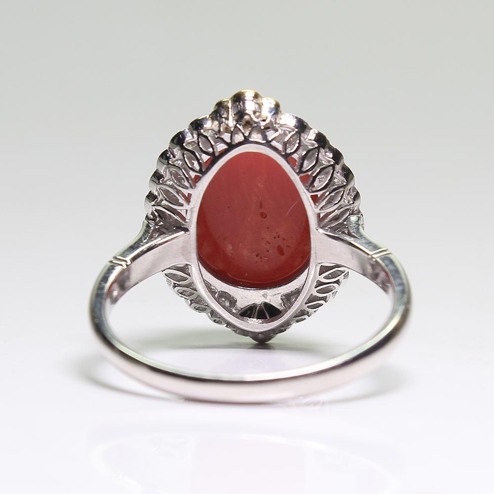 Art Deco Coral, Diamond, and Onyx Cocktail Ring