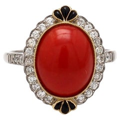 Coral, Diamond, and Onyx Cocktail Ring