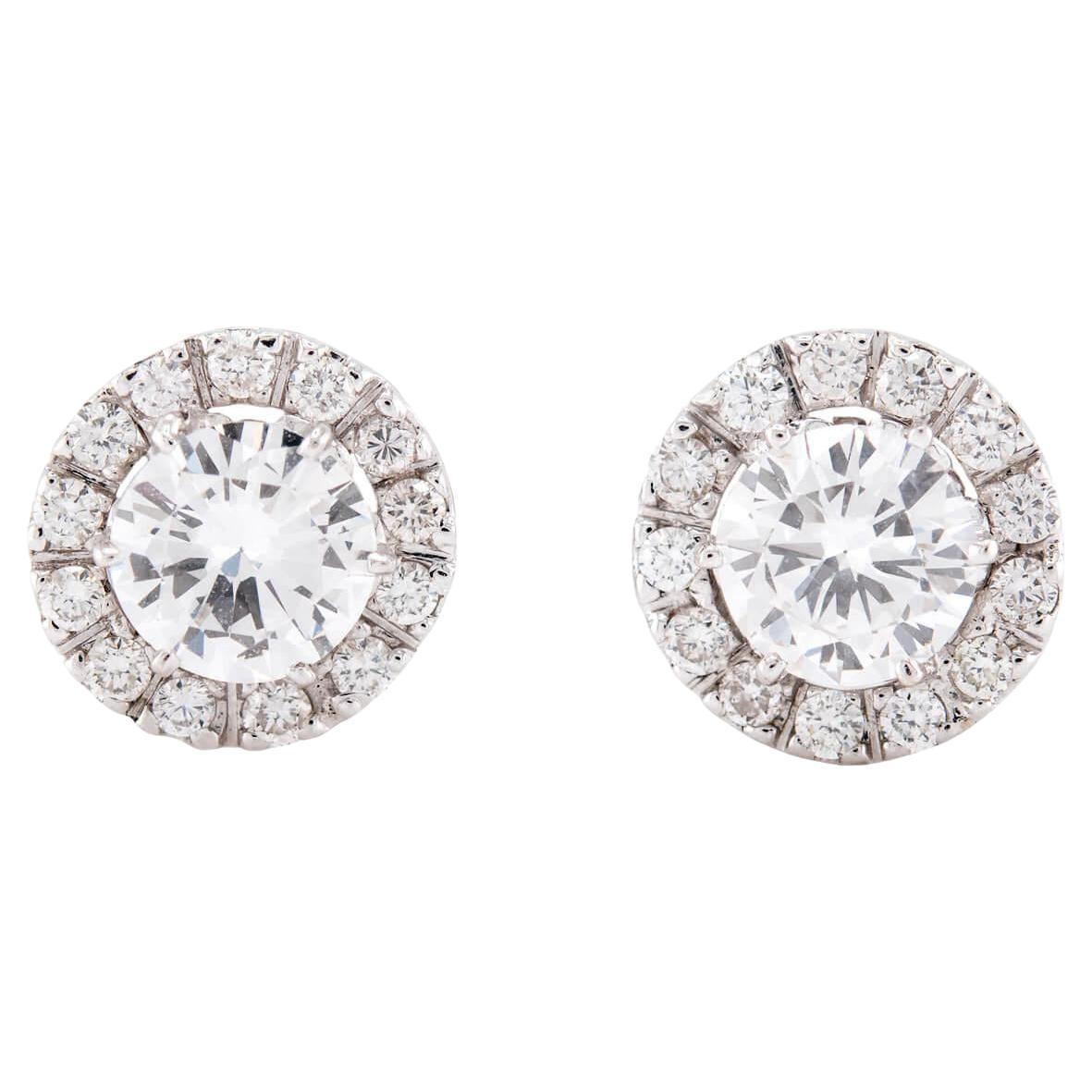Pendientes de platino con halo de diamantes 1 ct