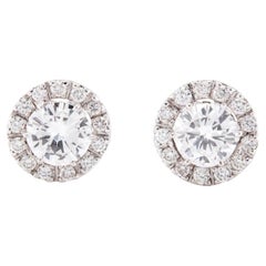 Estate Platinum Diamond Halo Stud Earrings 1ct