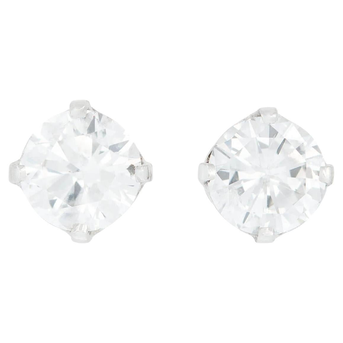 Estate Platinum Diamond Stud Earrings