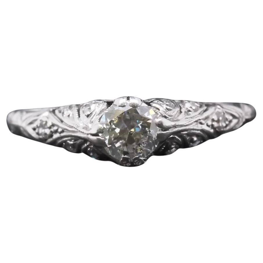 Estate Platinum Edwardian .45ct Old European Diamond Engagement Ring - VHK#424a