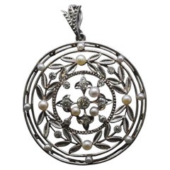 Estate Platinum Edwardian Pearl and Diamond Pendant - VHK#255A