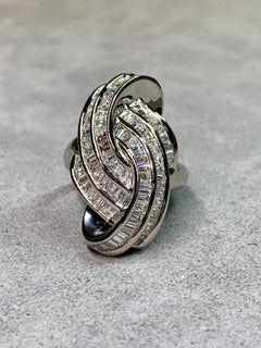 Estate Platinum Elongated Baguette Diamond Heavy Twisted Ribbon Cocktail Ring