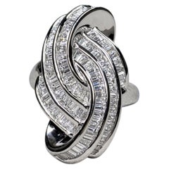Estate Platinum Elongated Baguette Diamond Heavy Twisted Ribbon Cocktail Ring