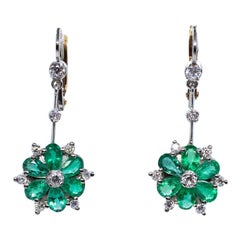 Estate Platinum Emerald and Diamond Earrings