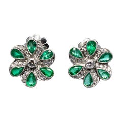 Estate Platinum Emerald and Diamond Earrings
