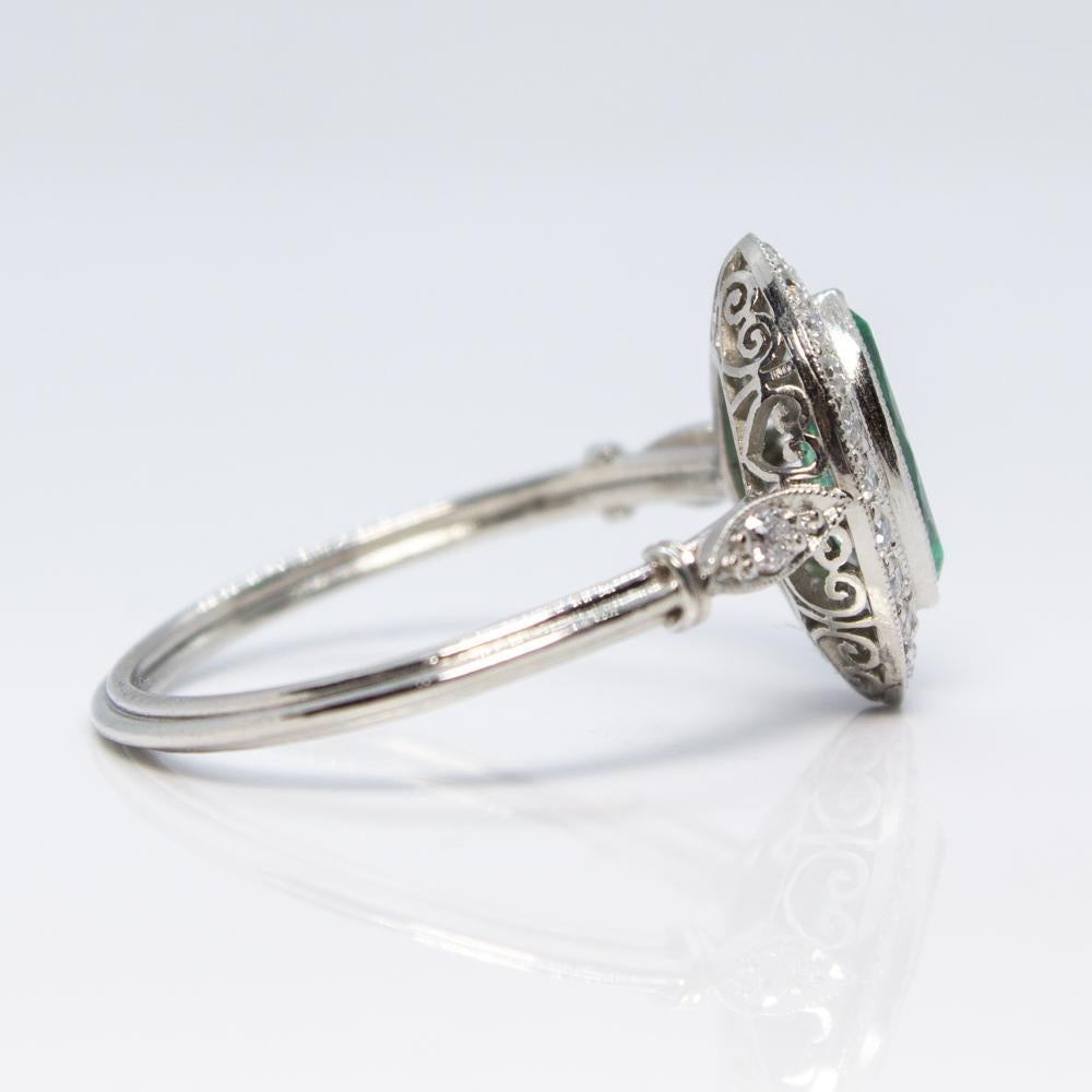 Women's or Men's Estate Platinum Emerald and Diamond Ring