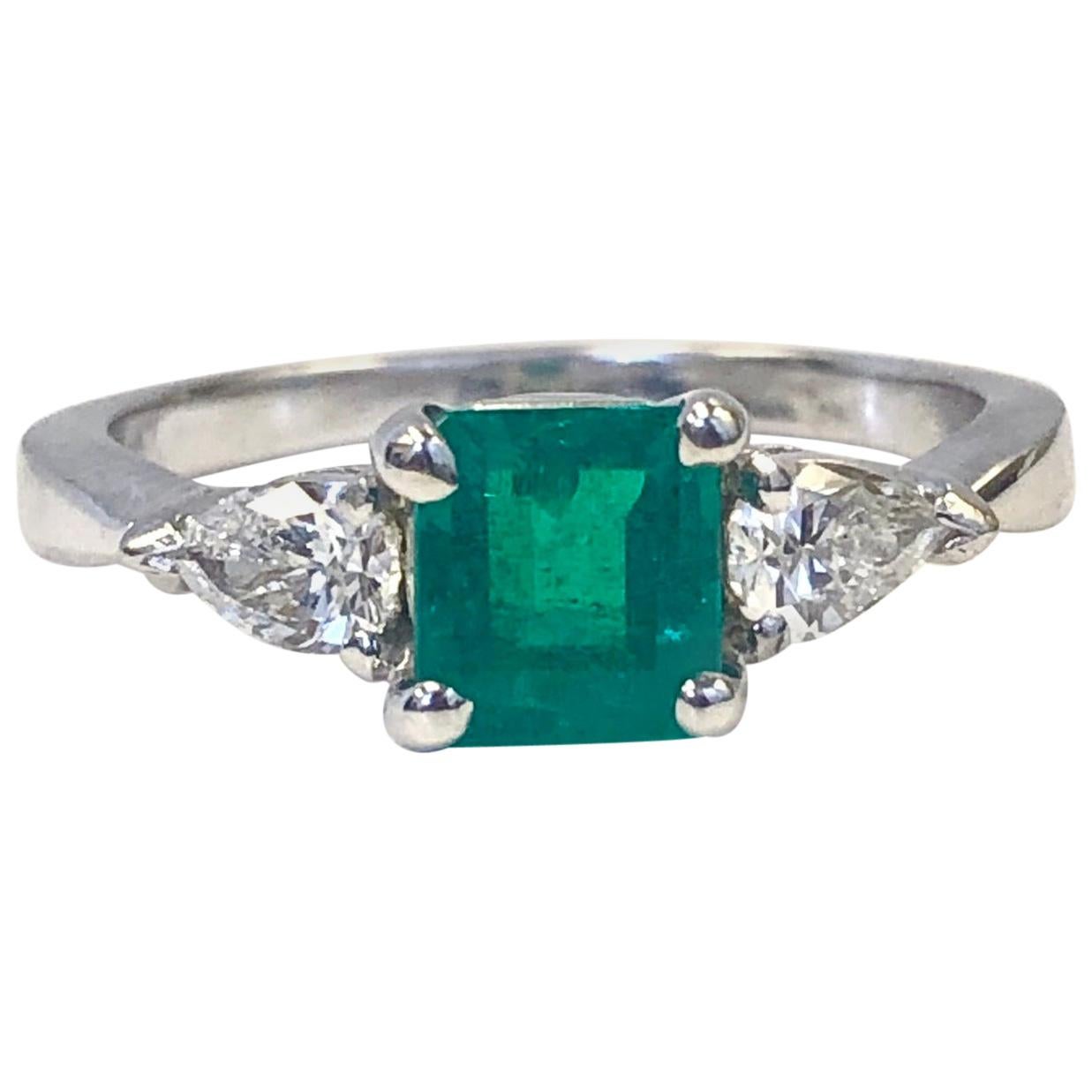 Estate Platinum Emerald and Diamond Ring For Sale
