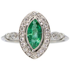 Vintage Estate Platinum Emerald and Diamond Ring