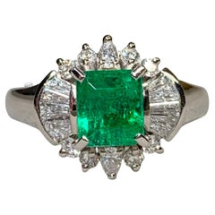 Estate Platinum Emerald Baguette Pear Diamond Cluster Cocktail Ring Sz 6.75
