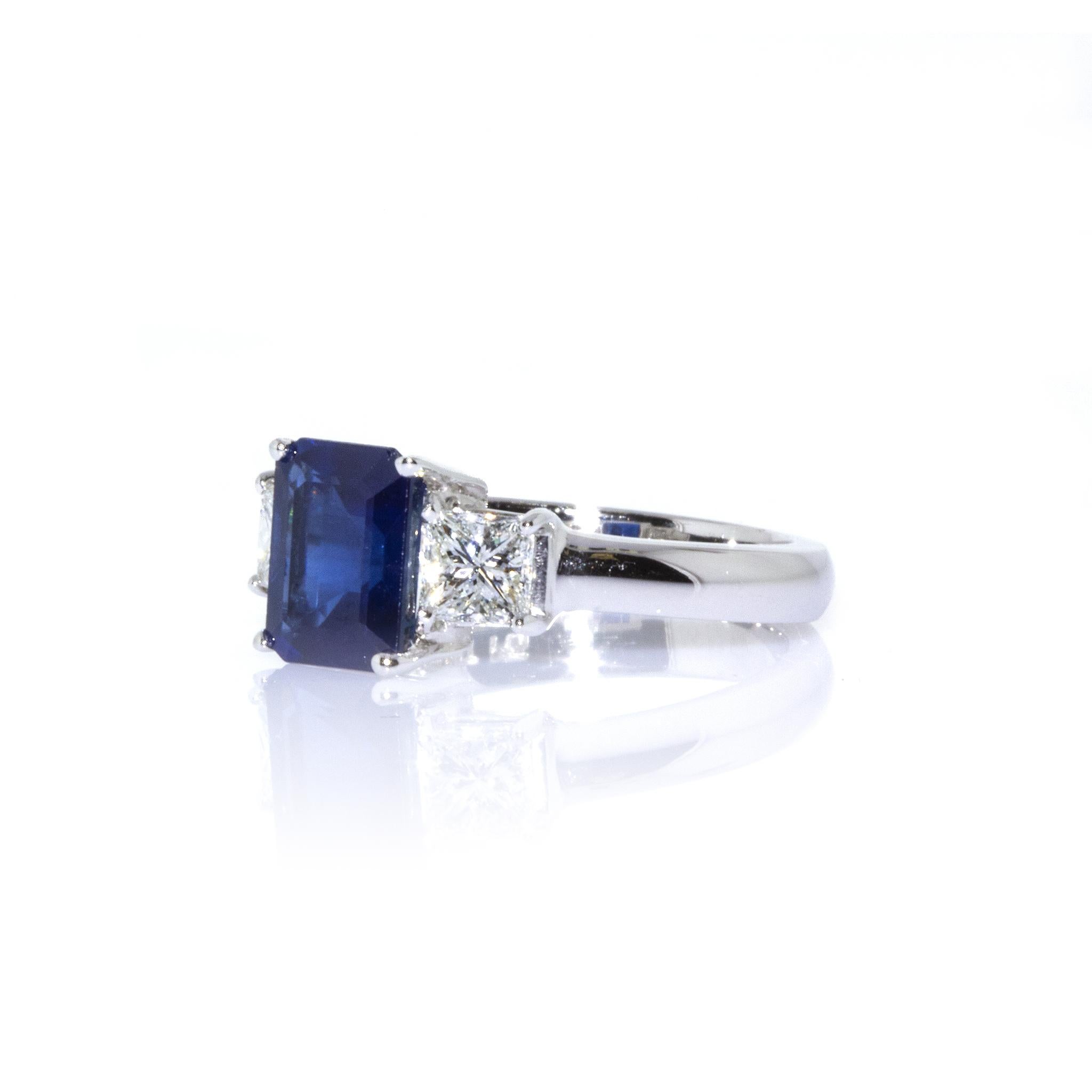 Women's Estate Platinum Emerald Cut Sapphire and Diamond Ring
