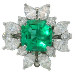 Estate Platinum Emerald Diamond Cluster Ring AGL Certified Gem Emerald ~2.48ctw