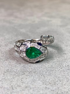 Estate Platinum Emerald Diamond Sapphire Serpent Snake Cocktail Ring Sz 7.5