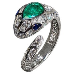 Estate Platinum Emerald Diamond Sapphire Serpent Snake Cocktail Ring Sz 7.5