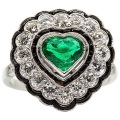Estate Platinum Emerald Onyx and Diamond Ring Estate Platinum Emerald Onyx and Diamond Ring