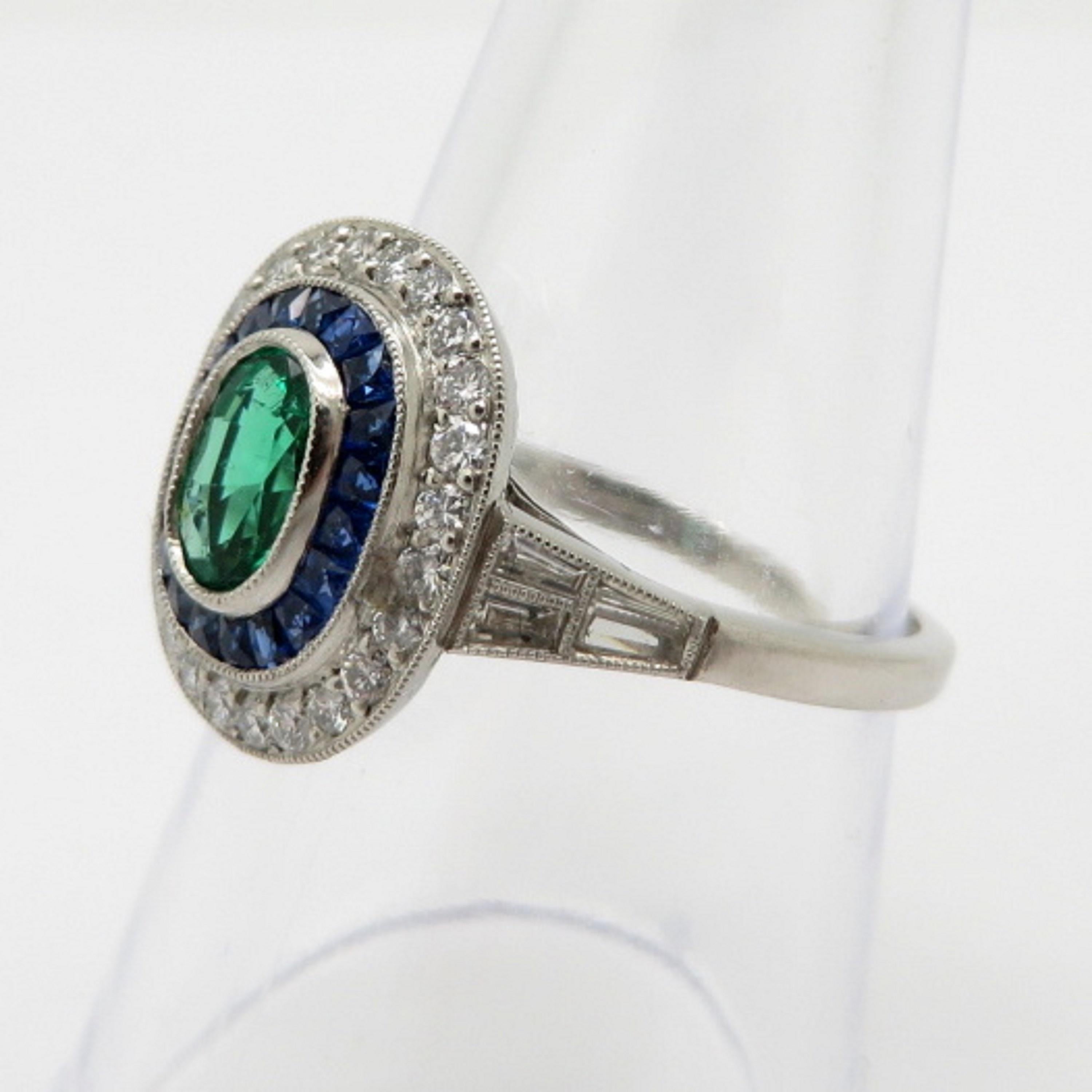 Women's Estate Platinum Emerald, Sapphire and Diamond Halo Ring
