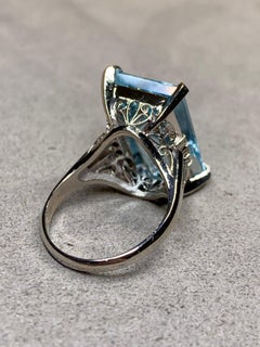Estate Platinum Fancy Aquamarine Baguette & Diamond Cocktail Ring 10ct +