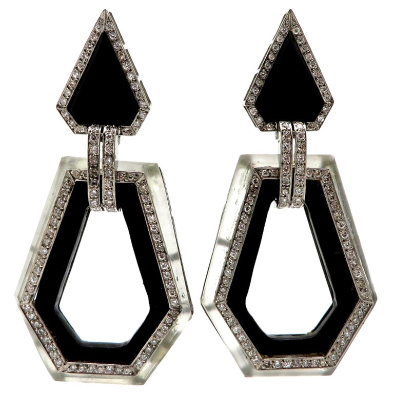 Estate Platinum Fashion Rock Crystal Quartz And Black Onyx Diamond Drop Earrings For Sale At 1stdibs Estate Platinum Fashion Rock Crystal Quartz And Black Onyx Diamond Drop Earrings For Sale At 1stdibs