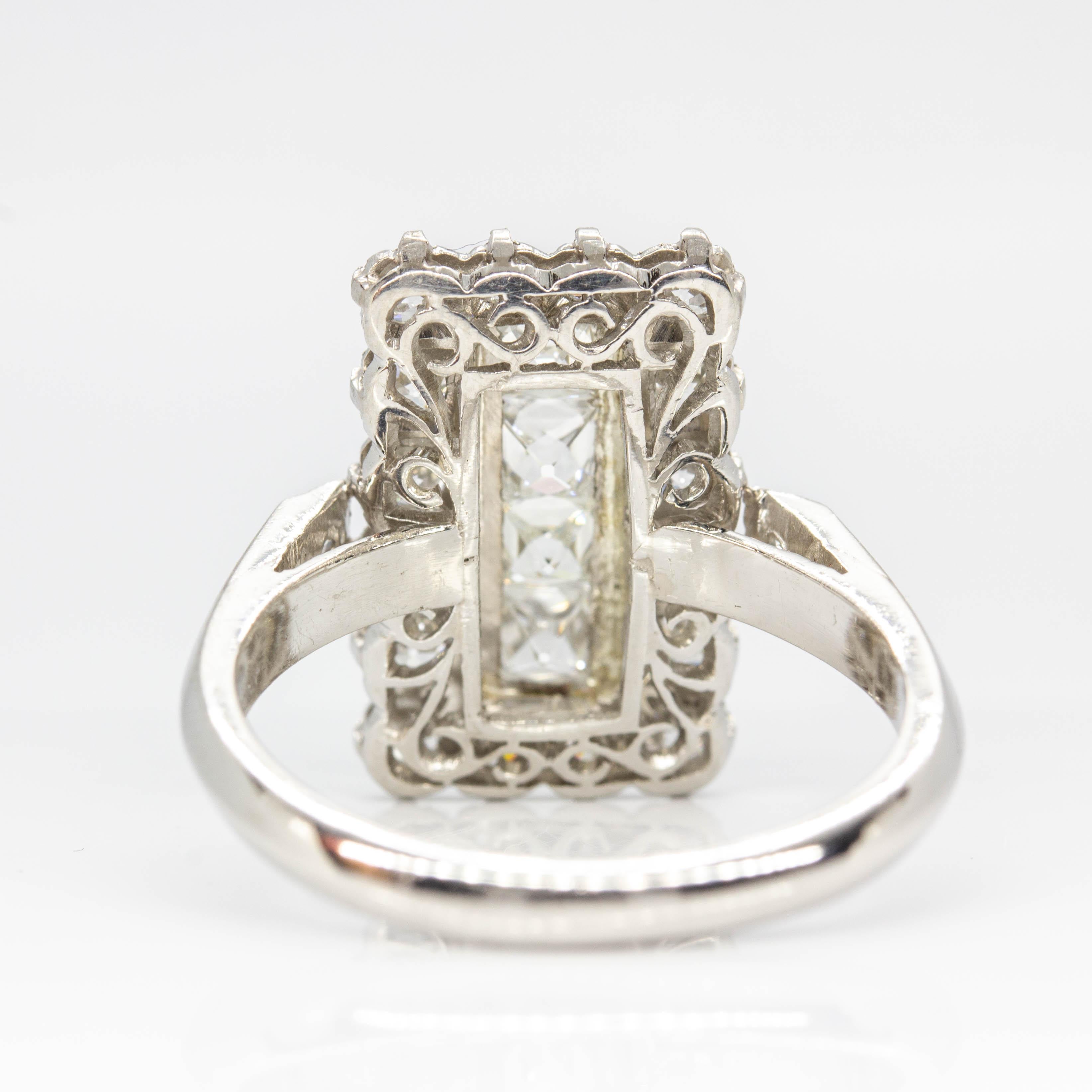 Art Deco Estate Platinum French Cut Diamonds Ring