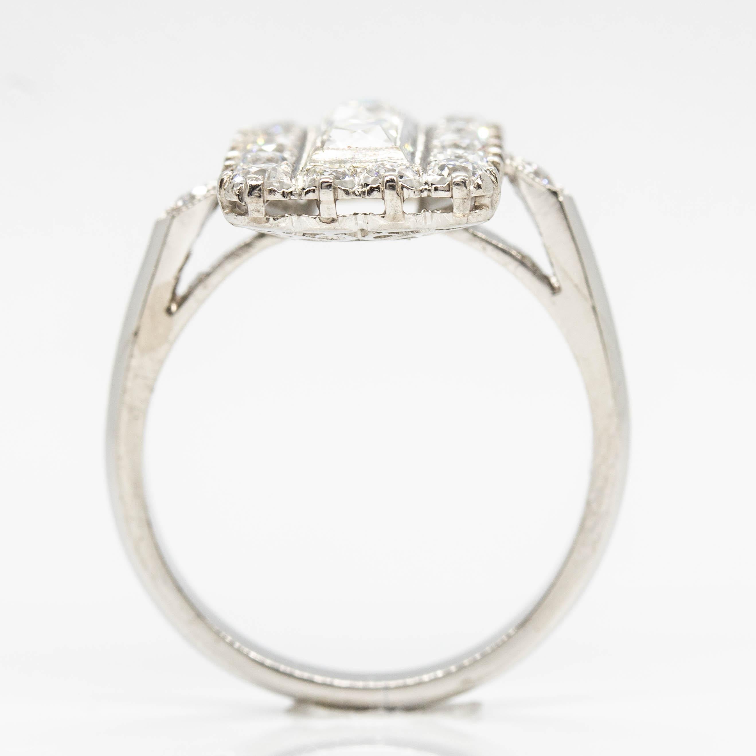 Women's or Men's Estate Platinum French Cut Diamonds Ring