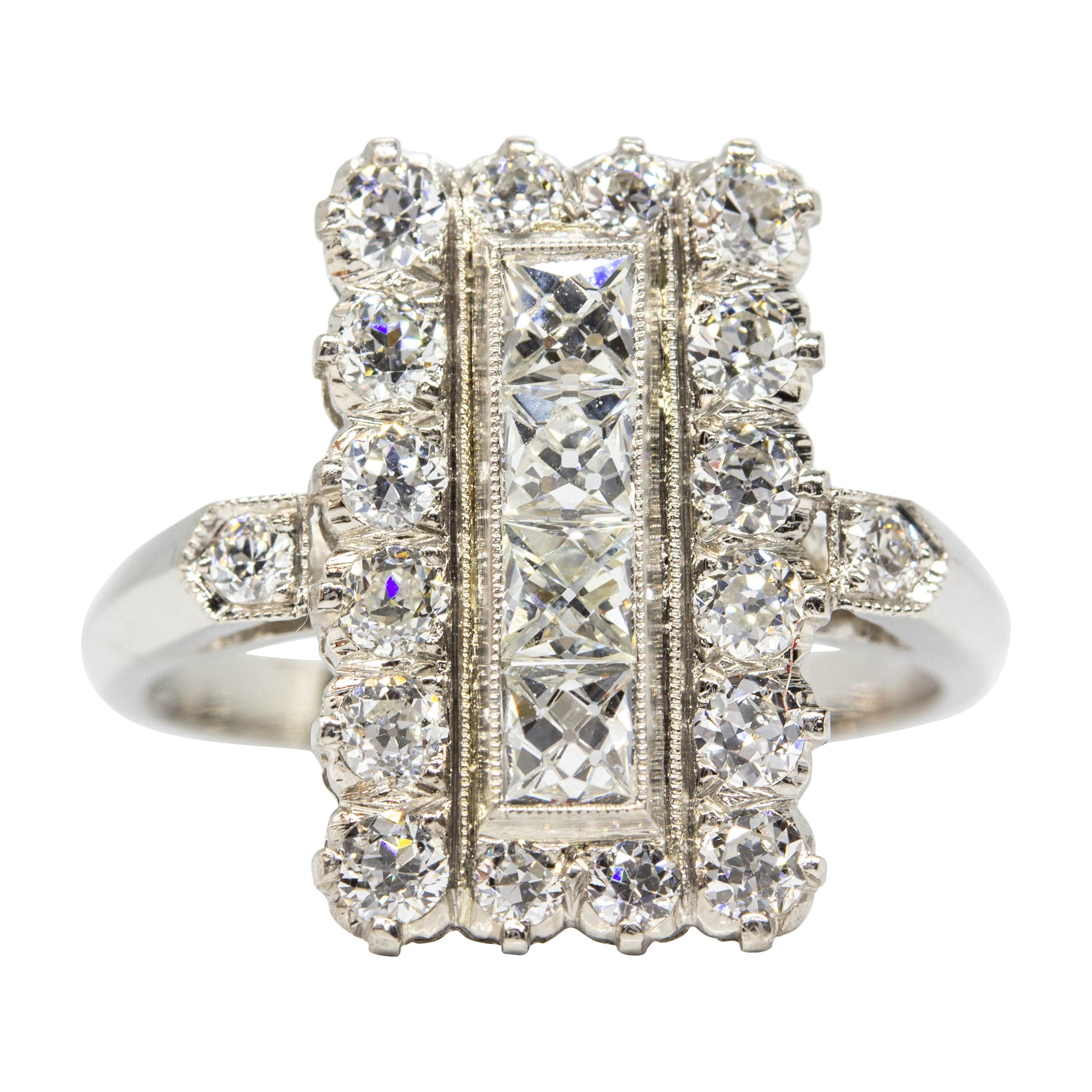 Estate Platinum French Cut Diamonds Ring