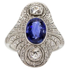 Estate Platinum GIA Ceylon Sapphire and Diamonds Ring