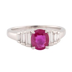 Estate Platinum GIA Ruby and Diamond Ring