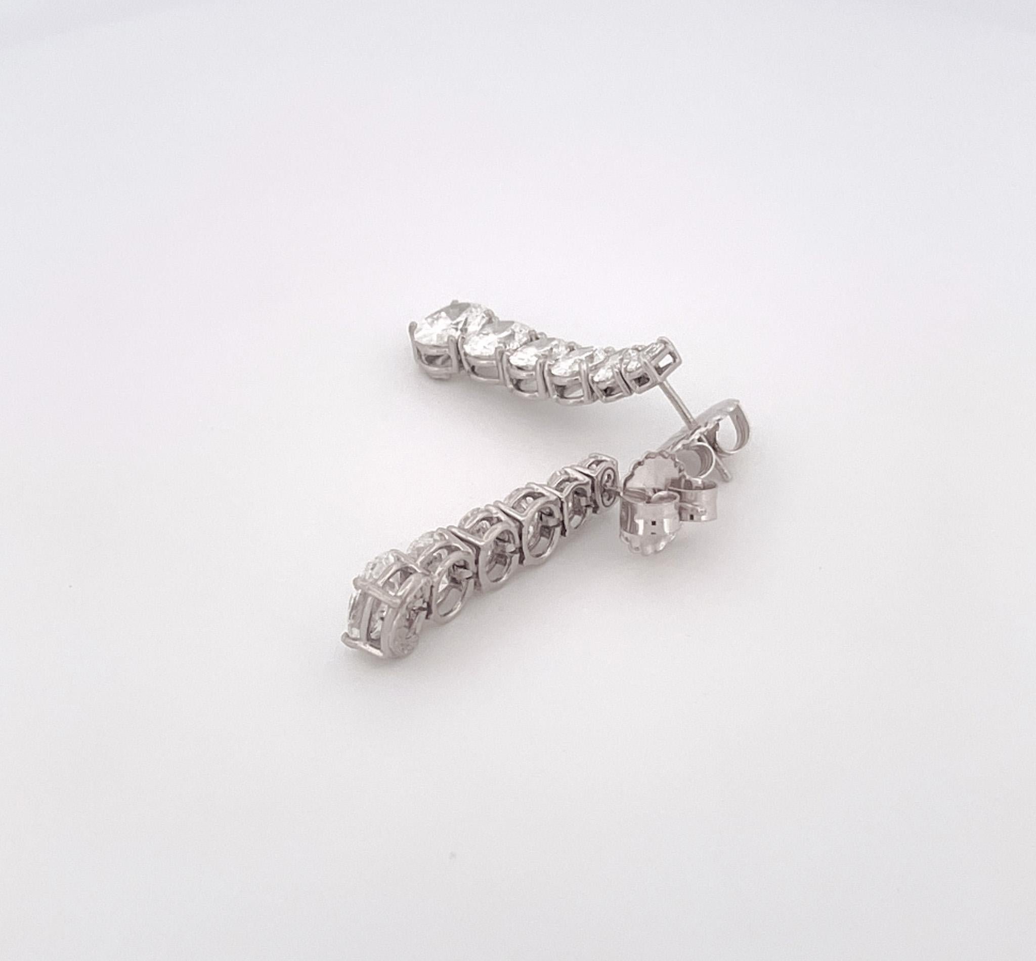 Women's Estate Platinum Graduated Oval Diamond Drop Earrings For Sale