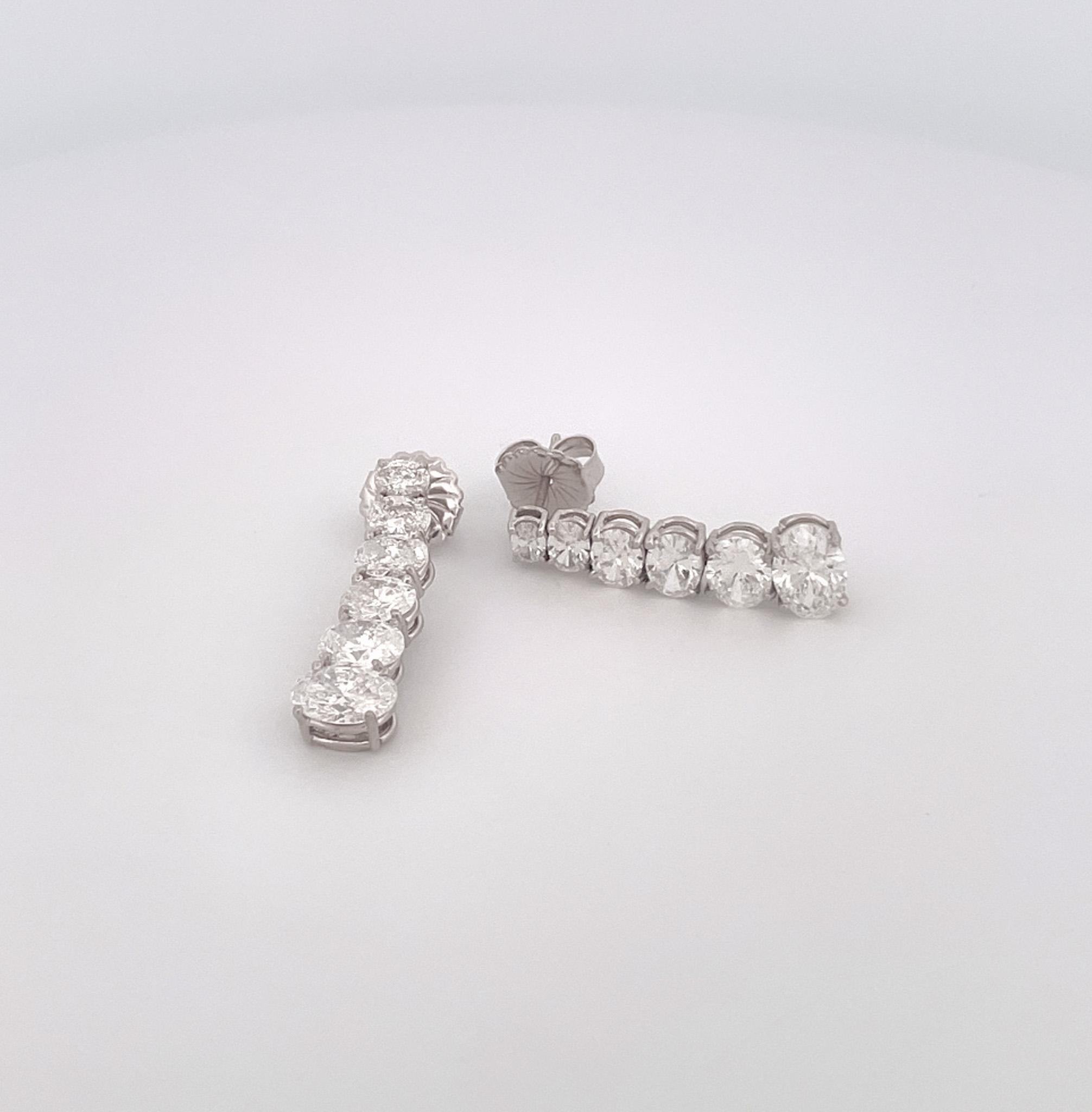 Estate Platinum Graduated Oval Diamond Drop Earrings For Sale 1