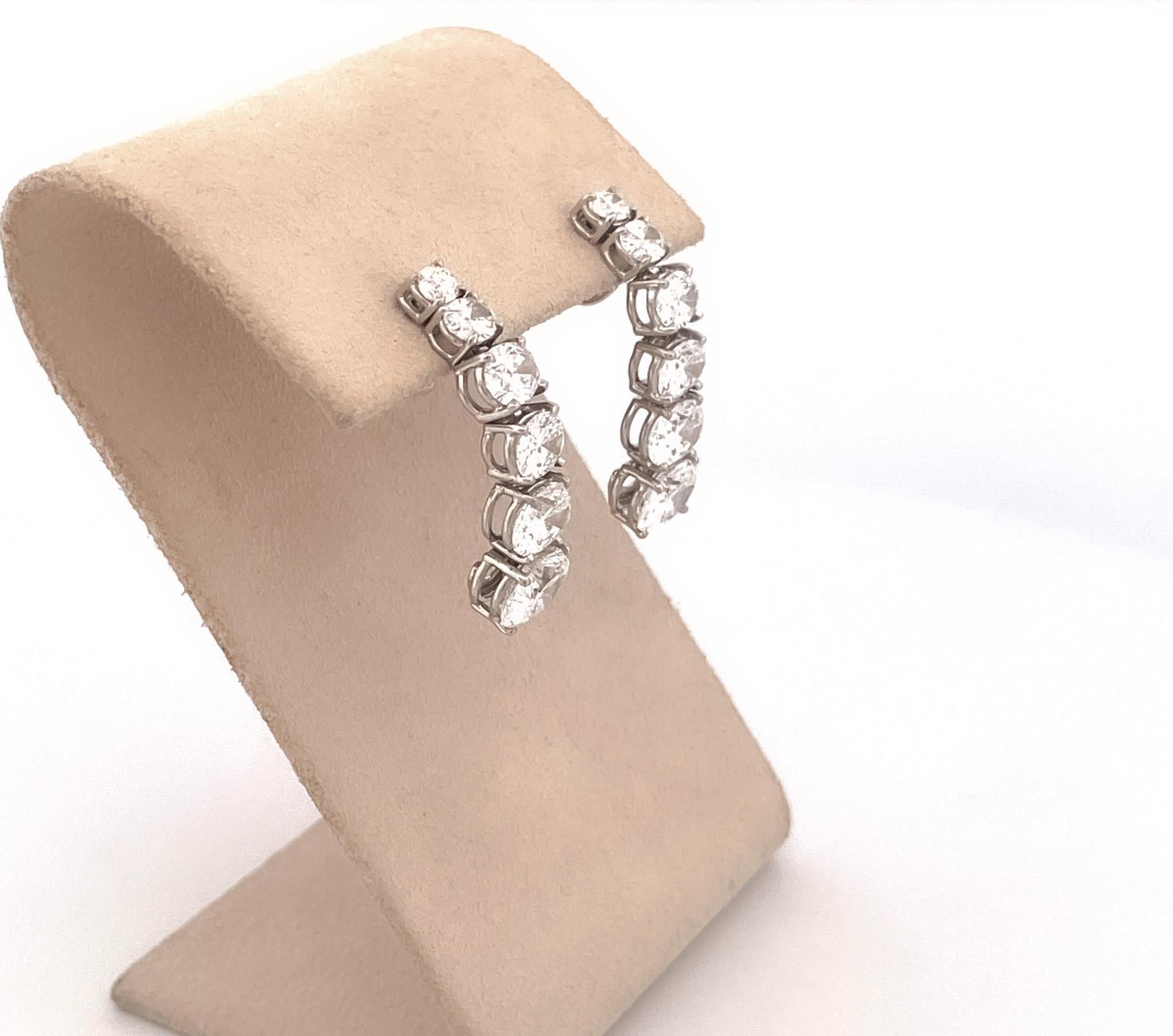 Estate Platinum Graduated Oval Diamond Drop Earrings For Sale 2