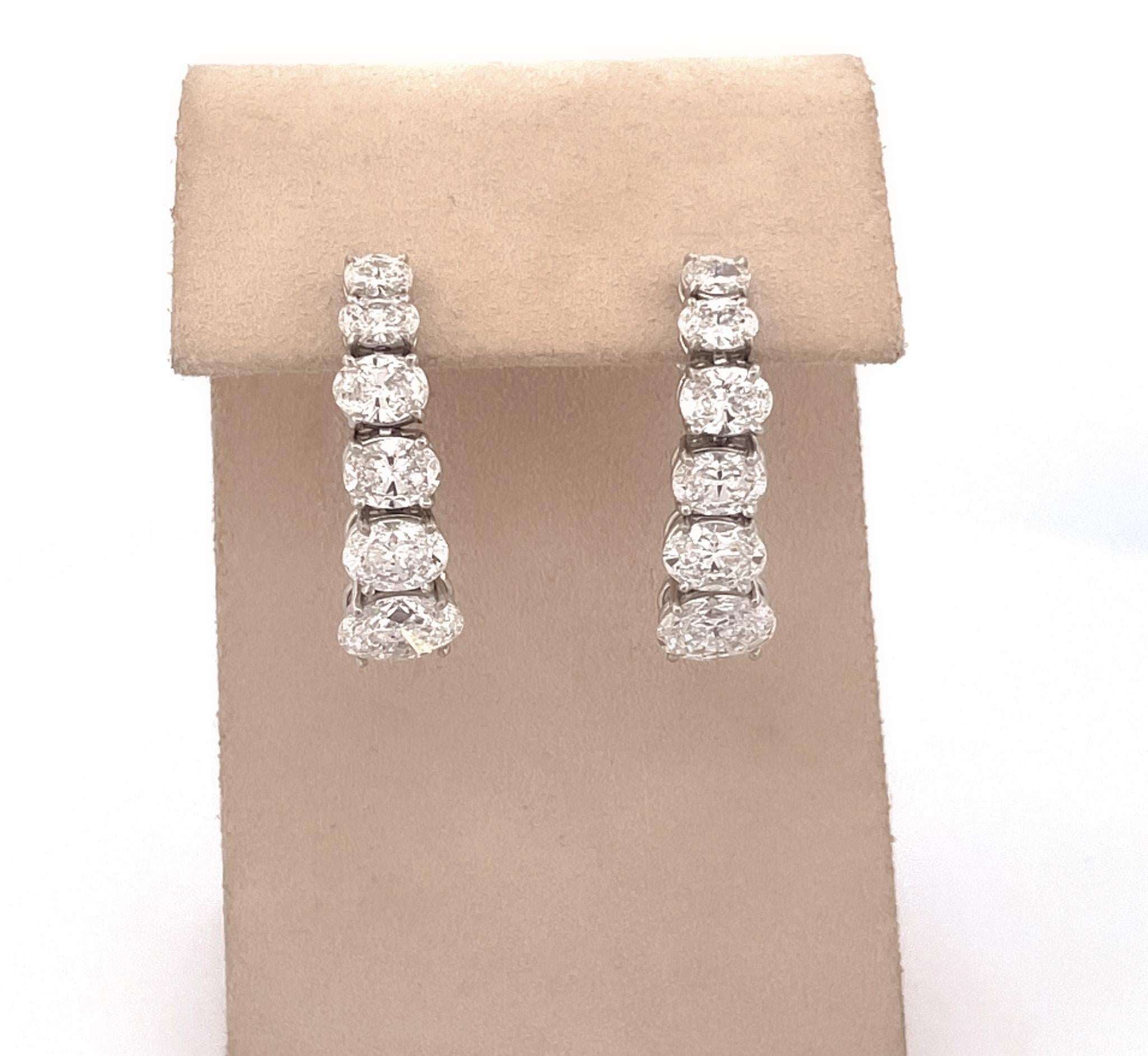 Estate Platinum Graduated Oval Diamond Drop Earrings For Sale 3
