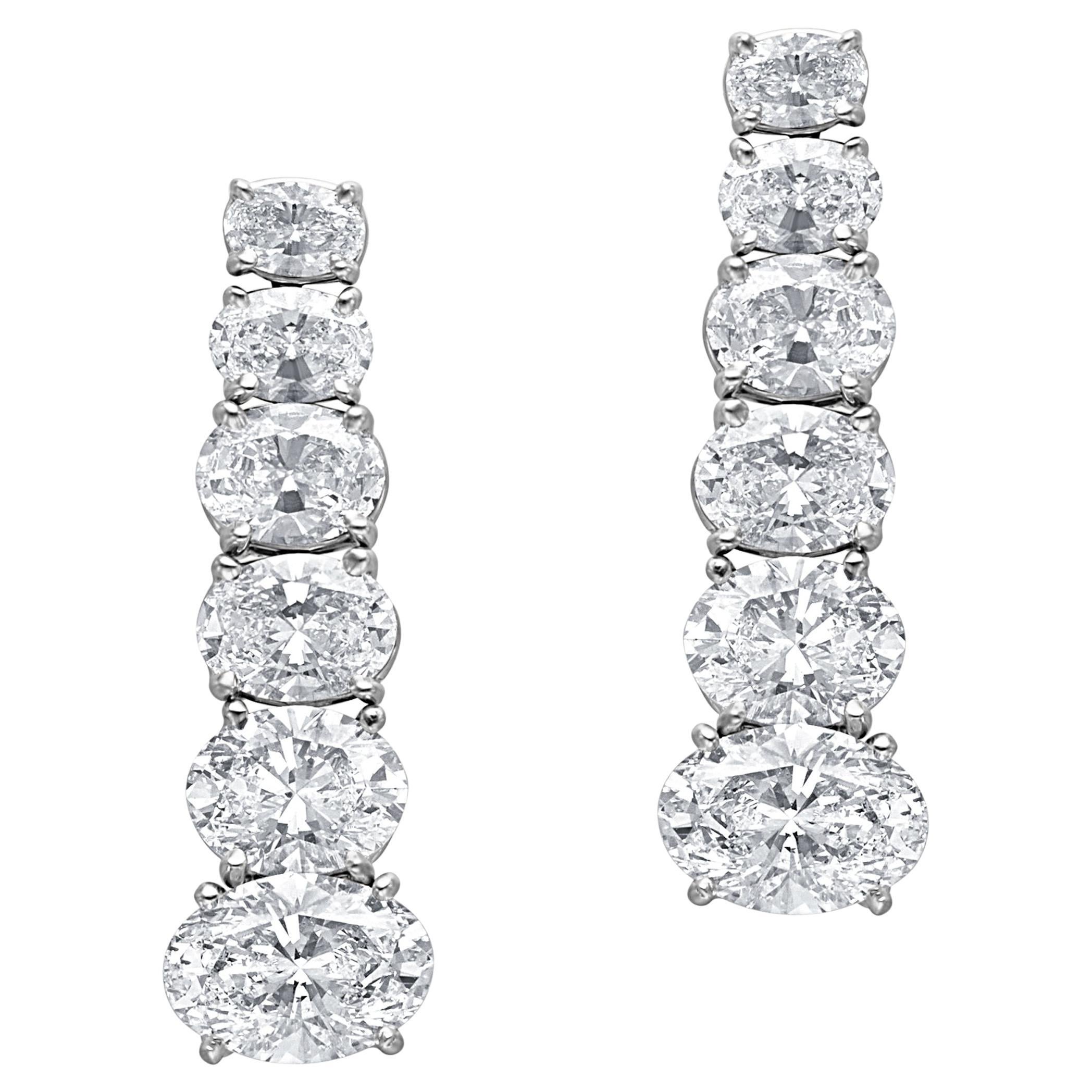 Estate Platinum Graduated Oval Diamond Drop Earrings
